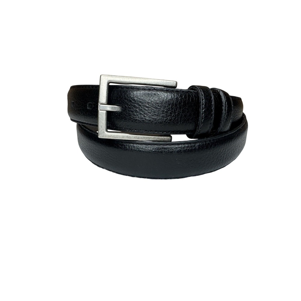 Men's Sz 40 Full Grain Leather Black Dress Casual‎ Belt Silver Buckle